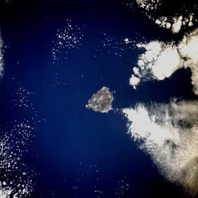 Ascension Island, a tiny speck of land between South America and Africa, is perfectly positioned to support the LASIC field campaign to study the effect of smoke on low clouds. Image courtesy of NASA.