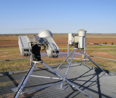 Newly installed at the SGP site, the scanning 3-channel microwave radiometers have different sized lenses to accommodate both the K-band and W-band frequency. The difference in lens size is necessary to achieve similar field of views. 