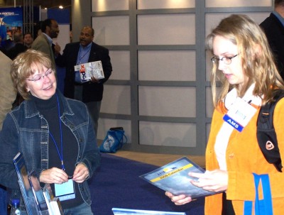 Nancy Burleigh, left, shared her considerable knowledge about the ARM Program with visitors to the ARM exhibit at numerous conferences throughout the years.