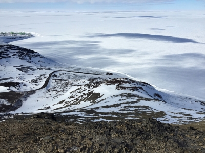 Beginning November 1, 2015, ARM Facility radars will be deployed at McMurdo Station, seen here in the distance from Observation Hill, in Antarctica for one year. Image courtesy of Dan Lubin.