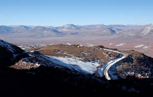 Because of its altitude and arid conditions, Cerro Chajnantor in Chile is an ideal location for obtaining atmospheric measurements in the far-infrared. (Photo credit California Institute of Technology)