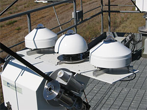 A subset of pyranometers used in the diffuse irradiance study collect data from the roof of the SGP radiometer calibration facility.