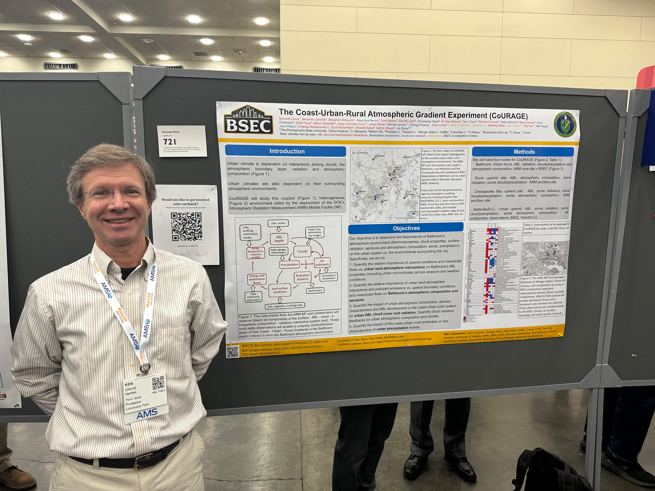 Ken Davis of Pennsylvania State University stands next to his poster during the 2024 American Meteorological Society Annual Meeting