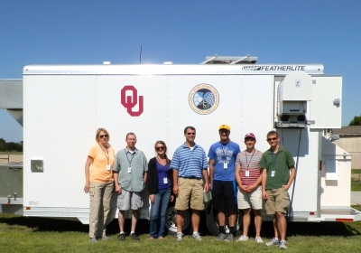 The instruments are housed in this custom-designed trailer. From left to right: Petra Klein, Matt Carney, Elizabeth Smith, Dave Turner, Joshua Gebauer, Ben Toms, and Tim Bonin.