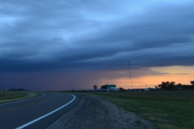 Approaching storm at sunset near Sawyer, Kansas, typifies the weather researchers pursued during PECAN campaign. Image courtesy of Jacob DeFlitch, Pennsylvania State University.