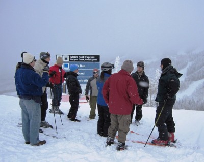 Dr. Jay Mace (far right), lead scientist for the STORMVEX campaign, leads the group discussion outside Thunderhead Lodge where many AMF2 instruments will be deployed.