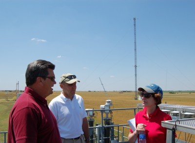  Dan Rusk (left) provides Anna Palmisano an informative and comprehensive guided tour of the SGP site.  Brad Orr (center), SGP site manager, hosted her visit along with Doug Sisterson, ARM operations manager. (Photo by Doug Sisterson)