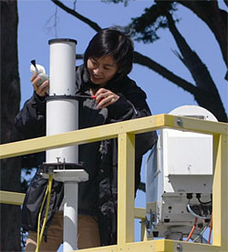 The 2-channel NFOV gets careful attention as it joins the suite of instruments collecting data for the ARM Mobile Facility field campaign at Point Reyes National Seashore.