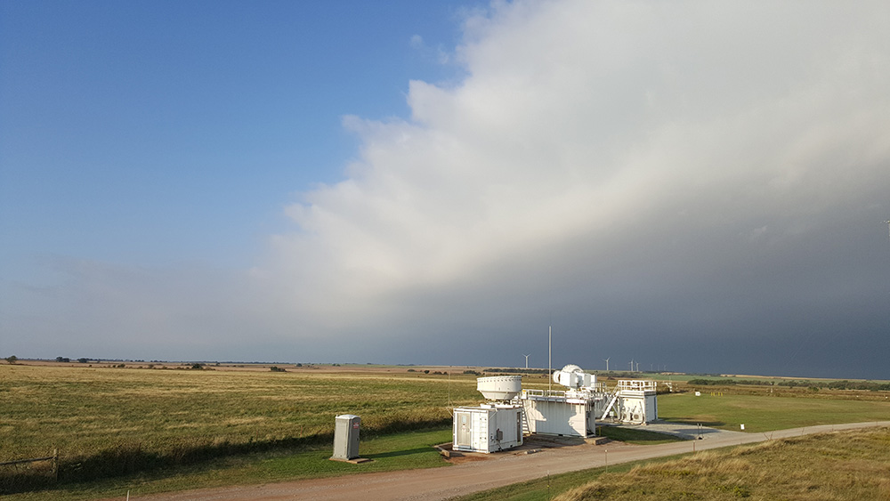 At ARM's Southern Great Plains Central Facility, a front is seen encroaching on bright blue sky.