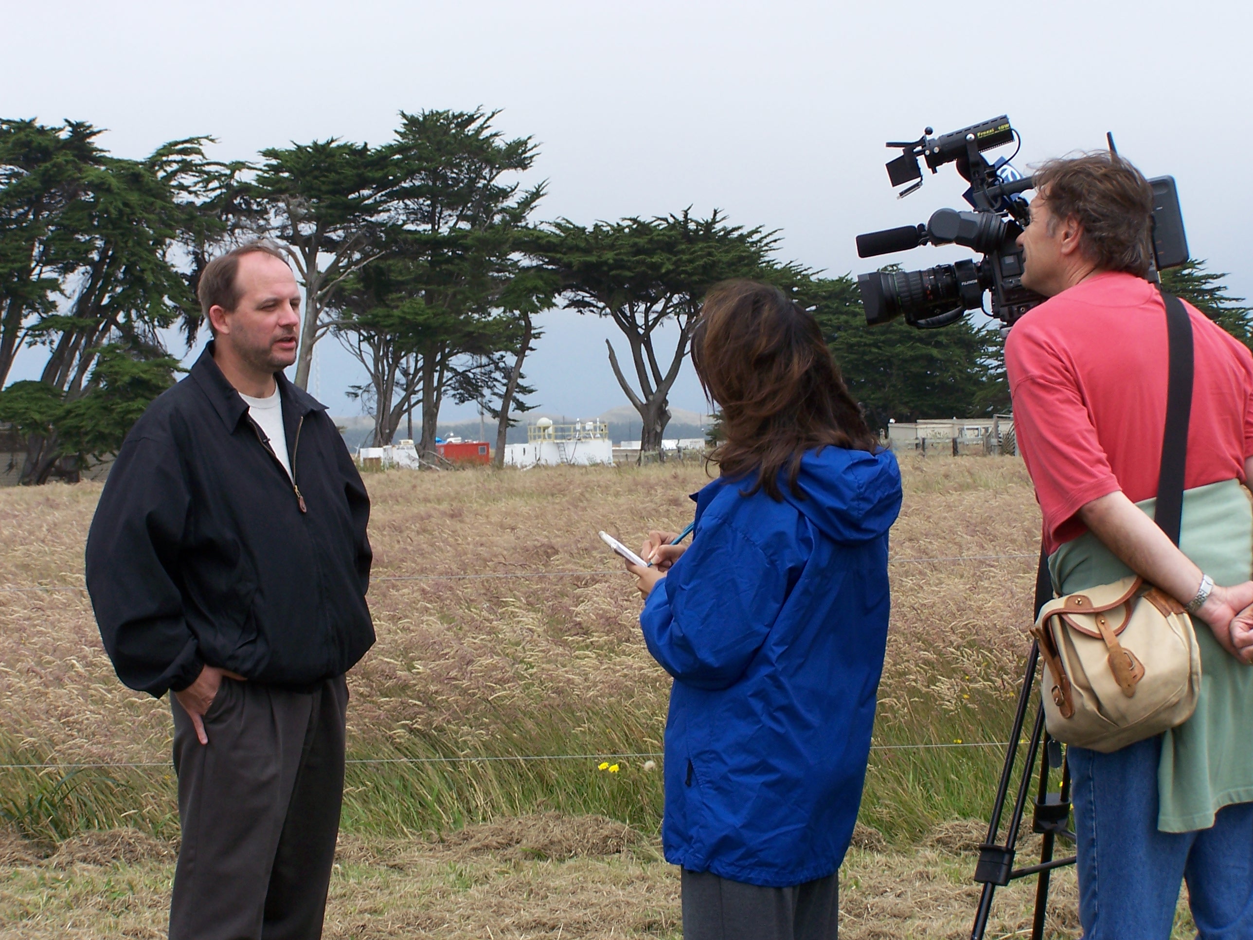 Mark Miller speaks to a TV reporter during MASRAD in Northern California