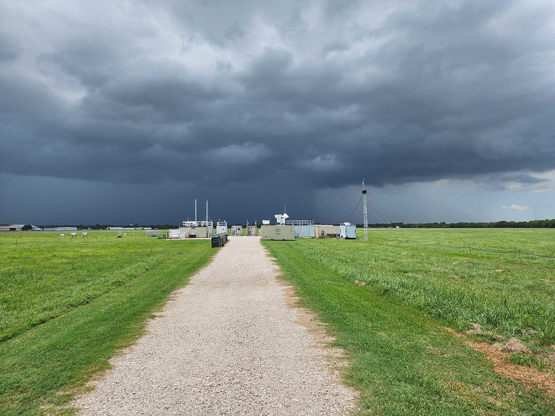 Dark clouds loom over the ARM Mobile Facility in La Porte, Texas.
