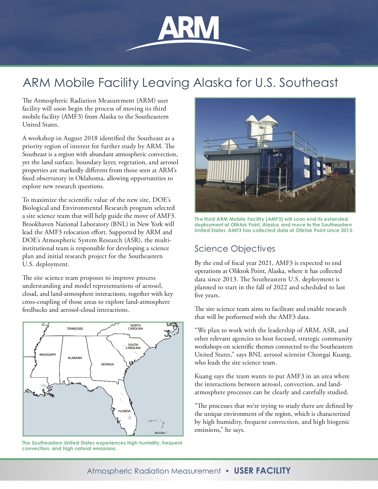 ARM Mobile Facility Leaving Alaska for U.S. Southeast