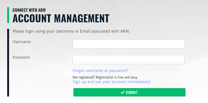 ARM's Account Management page