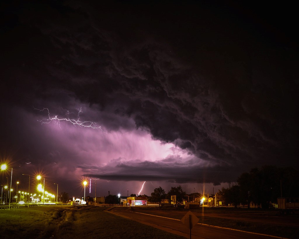 Lightning flashes in the nighttime sky in Argentina.