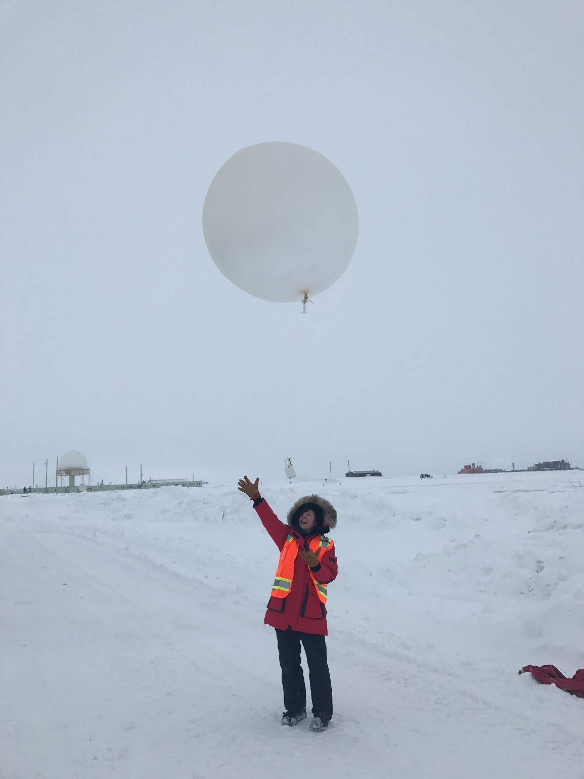 Jessie Creamean launches a balloon at Oliktok Point, Alaska.