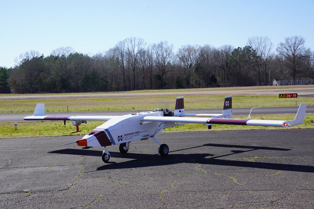 A TigerShark UAS is parked at the Raspet Flight Research Laboratory.