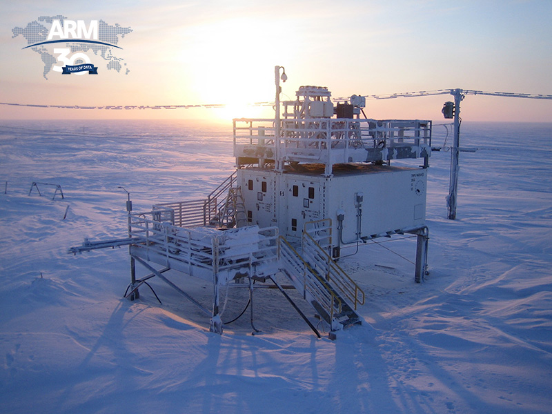 Snow surrounds and covers part of the North Slope of Alaska atmospheric observatory.