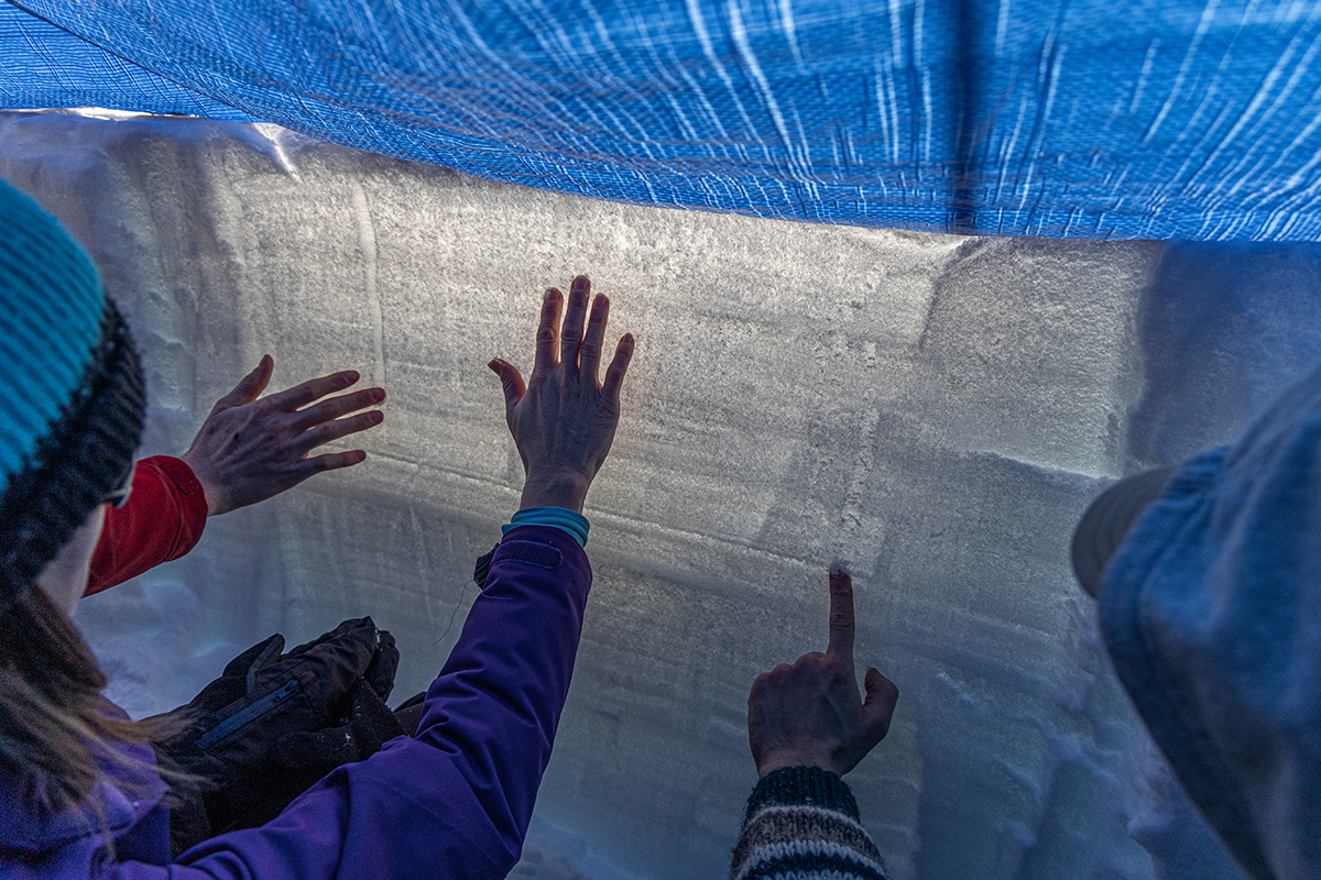 Jessica Lundquist and her colleagues look at layers of snowpack and light coming through.