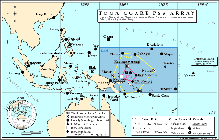Map shows priority sounding station array for TOGA-COARE campaign