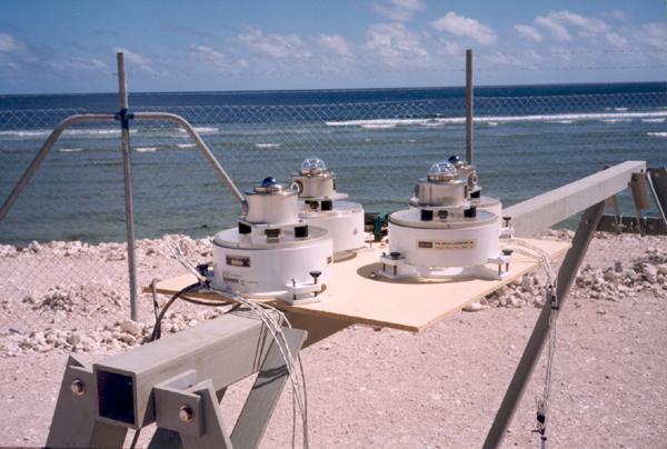 Radiometers are located on rocky Nauru shore