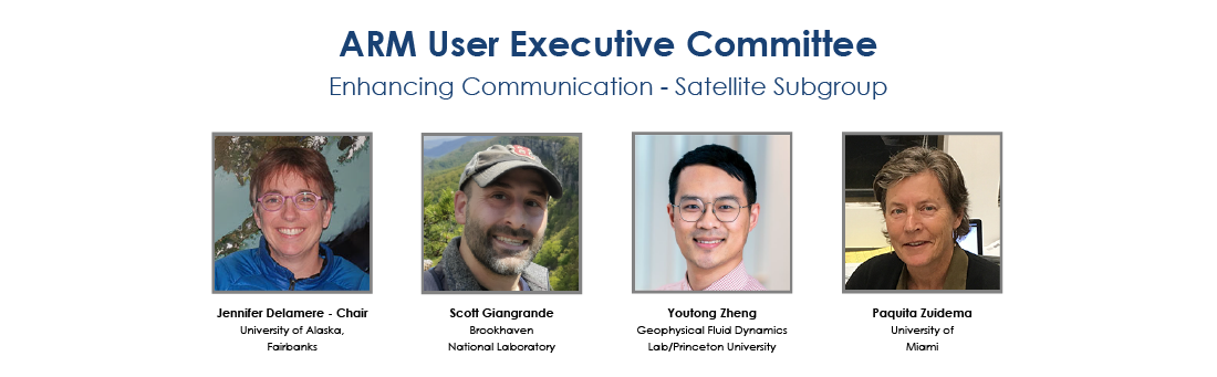 The members of the User Executive Committee's Enhancing Communication with the Satellite Community subgroup are Chair Jennifer Delamere, Scott Giangrande, Youtong Zheng, and Paquita Zuidema.