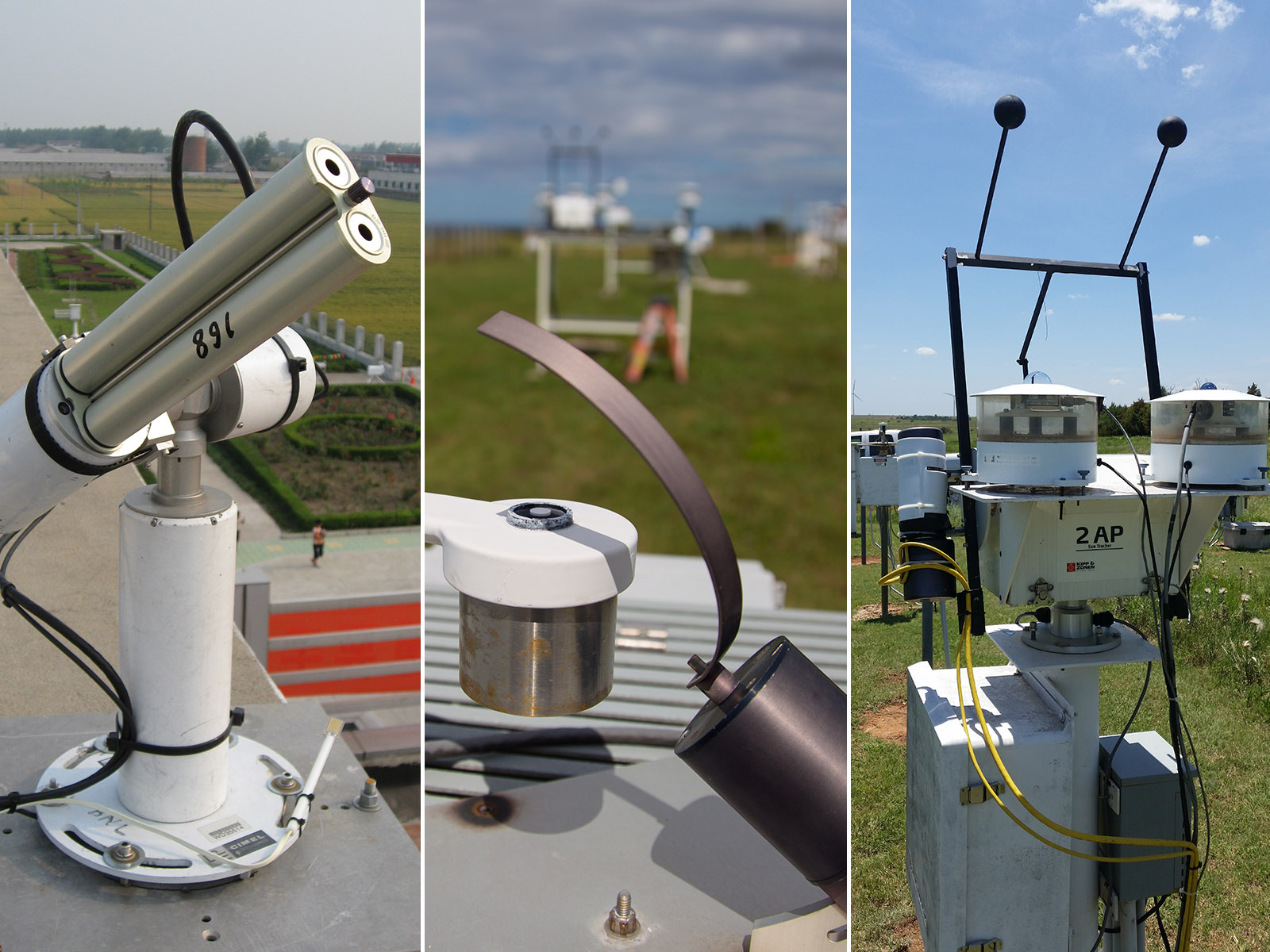 Cimel sunphotometer (left), multifilter rotating shadowband radiometer (middle), and normal incidence multifilter radiometer (right)